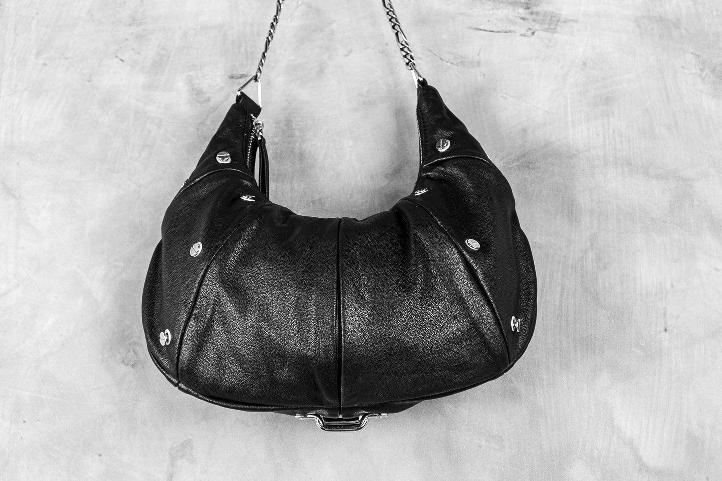 Metal on Metal Black Leather Purse with Chain Convertible Crossbody Bag