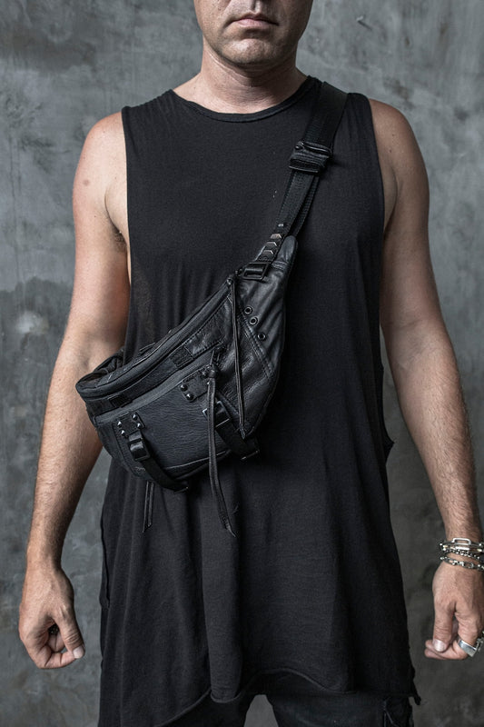 Flight Division 2.0 Up Cycled and Repurposed Black Leather Fanny Pack I Mens Sling Bag I Womens Sling Bag I Bum Bag I Messenger Bag Hip Bag