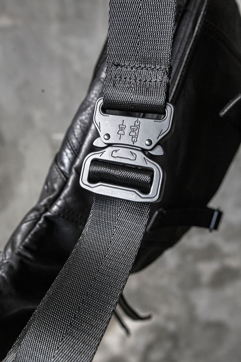 Flight Division 2.0 Up Cycled and Repurposed Black Leather Fanny Pack I Mens Sling Bag I Womens Sling Bag I Bum Bag I Messenger Bag Hip Bag