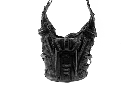 Tech 6 Black Leather Bucket Bag Convertible Shoulder Bag