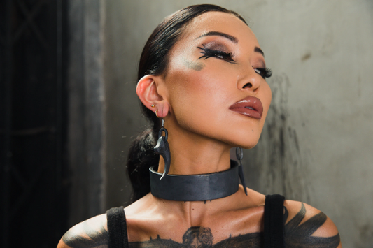 Black Choker Collar Metal and Leather Necklace