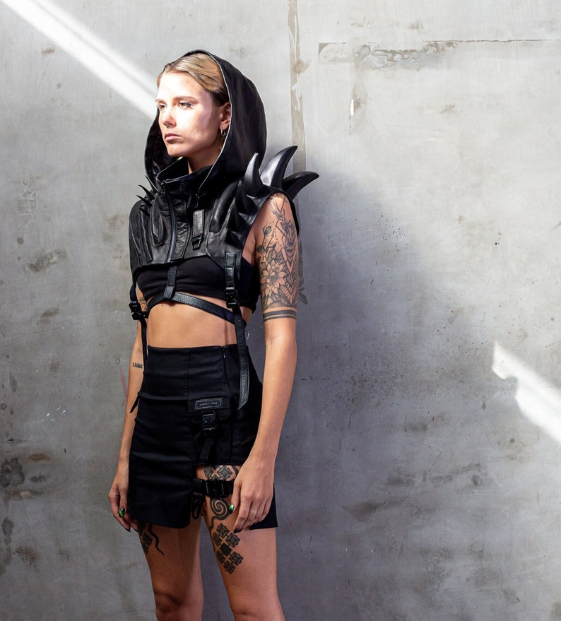 Hand Crafted Spiked Leather Hood My wife and I handcrafted this spiked leather shoulder armor  main image 4