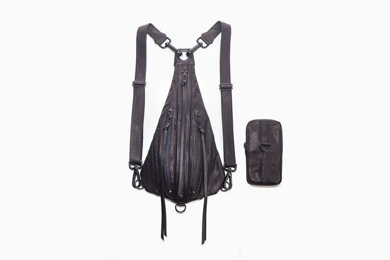 TRI ZIPPER Black Leather Backpack with Black Accessories/ Utility Pack – Jungle Tribe LA TRI ZIPPER Black Leather Backpack with Black Accessories/ Utility Pack – Jungle Tribe LA