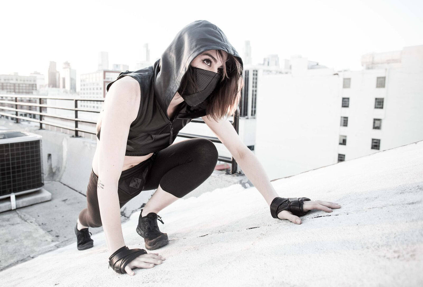 KROSS WRAP KOMBAT Black Fingerless Leather Gloves