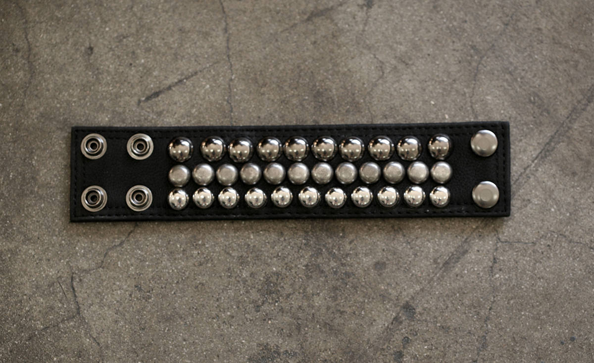 TRIPLE CUFF Black Leather Studded Bracelet Cuff