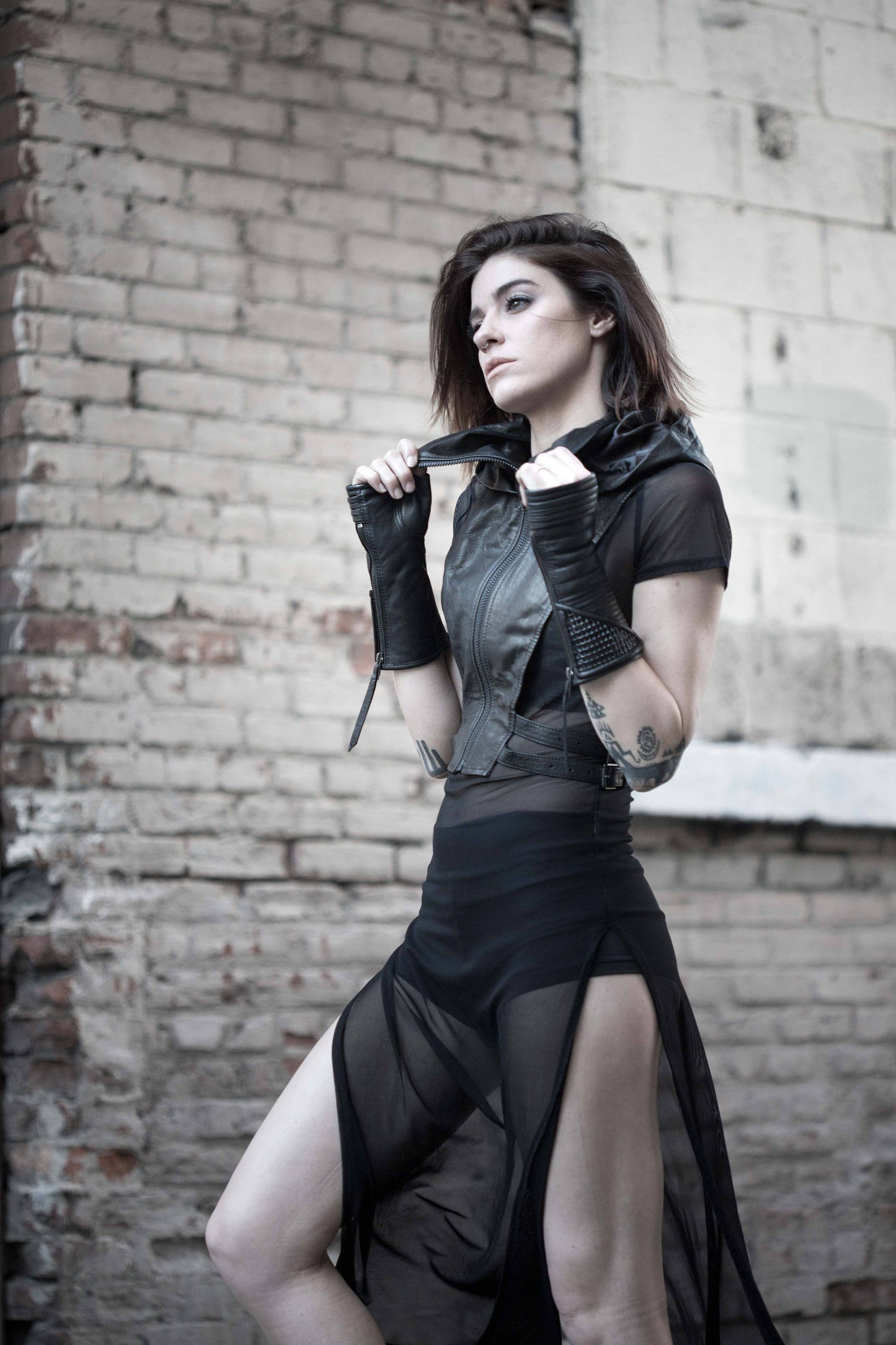 KAVALRY NET KOMBAT Black Leather Fingerless Gloves