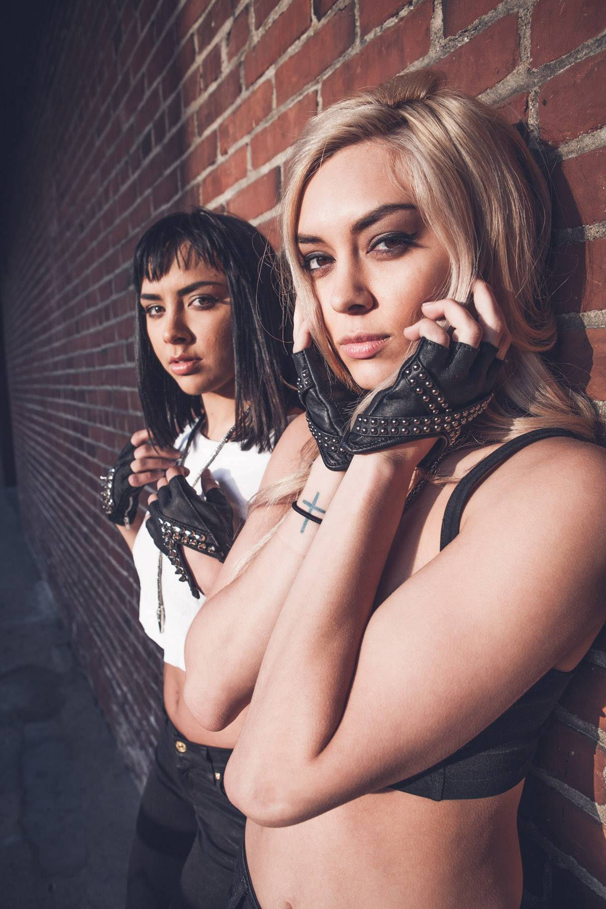 X GLAM Studded Black Leather Fingerless Gloves