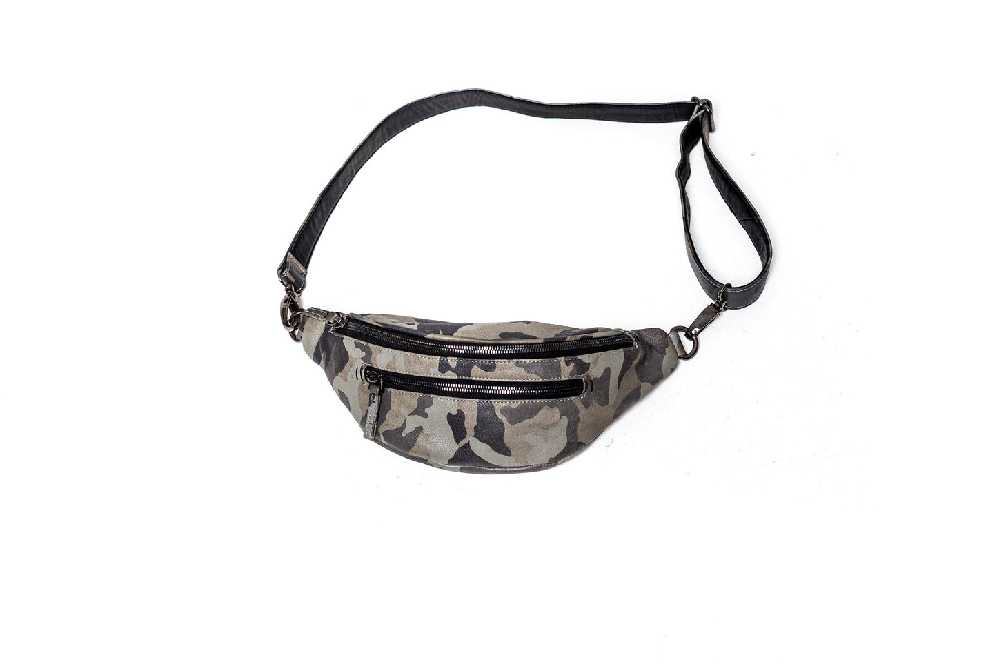 Cities in Dust Stone Grey Camo Leather Fanny Pack Passport Holder