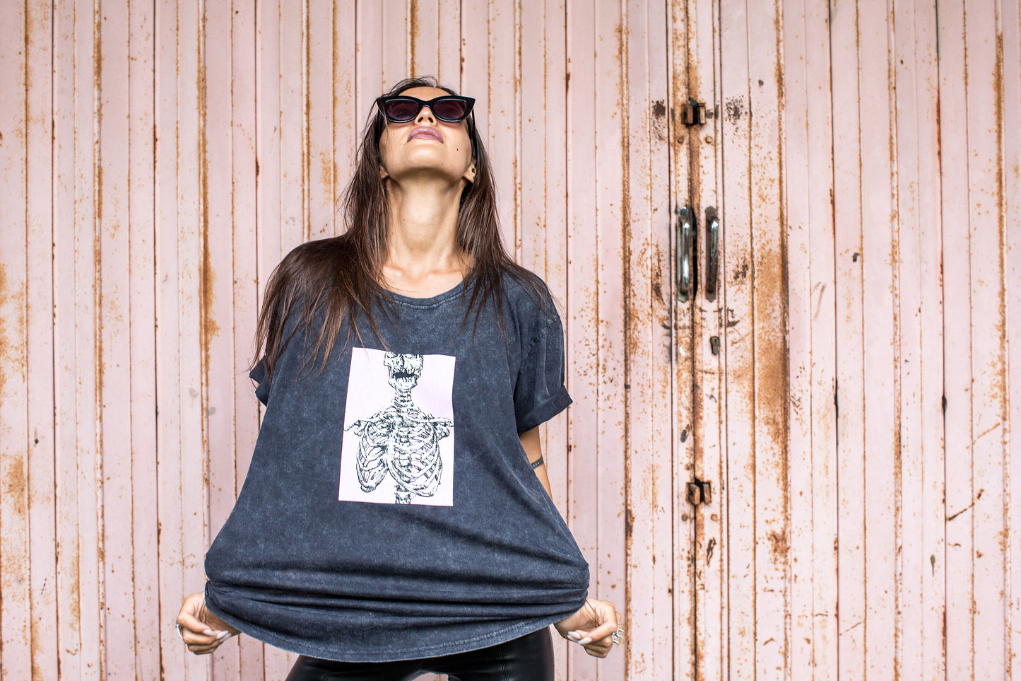The Ghastly Pink Distressed Unisex Boxy Skeleton Tee Shirt