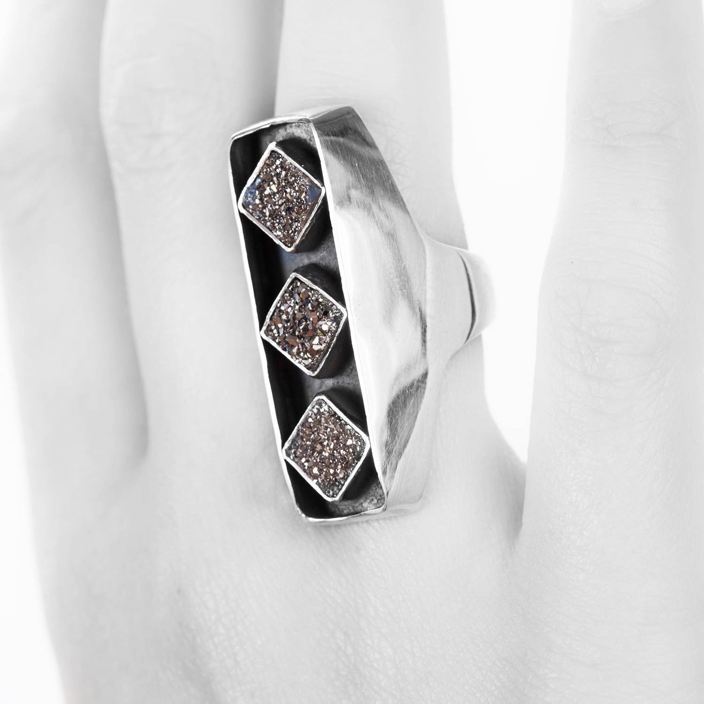 TRIPLE BLACK MAGICK Golden Druzy Crystal Unisex Ring