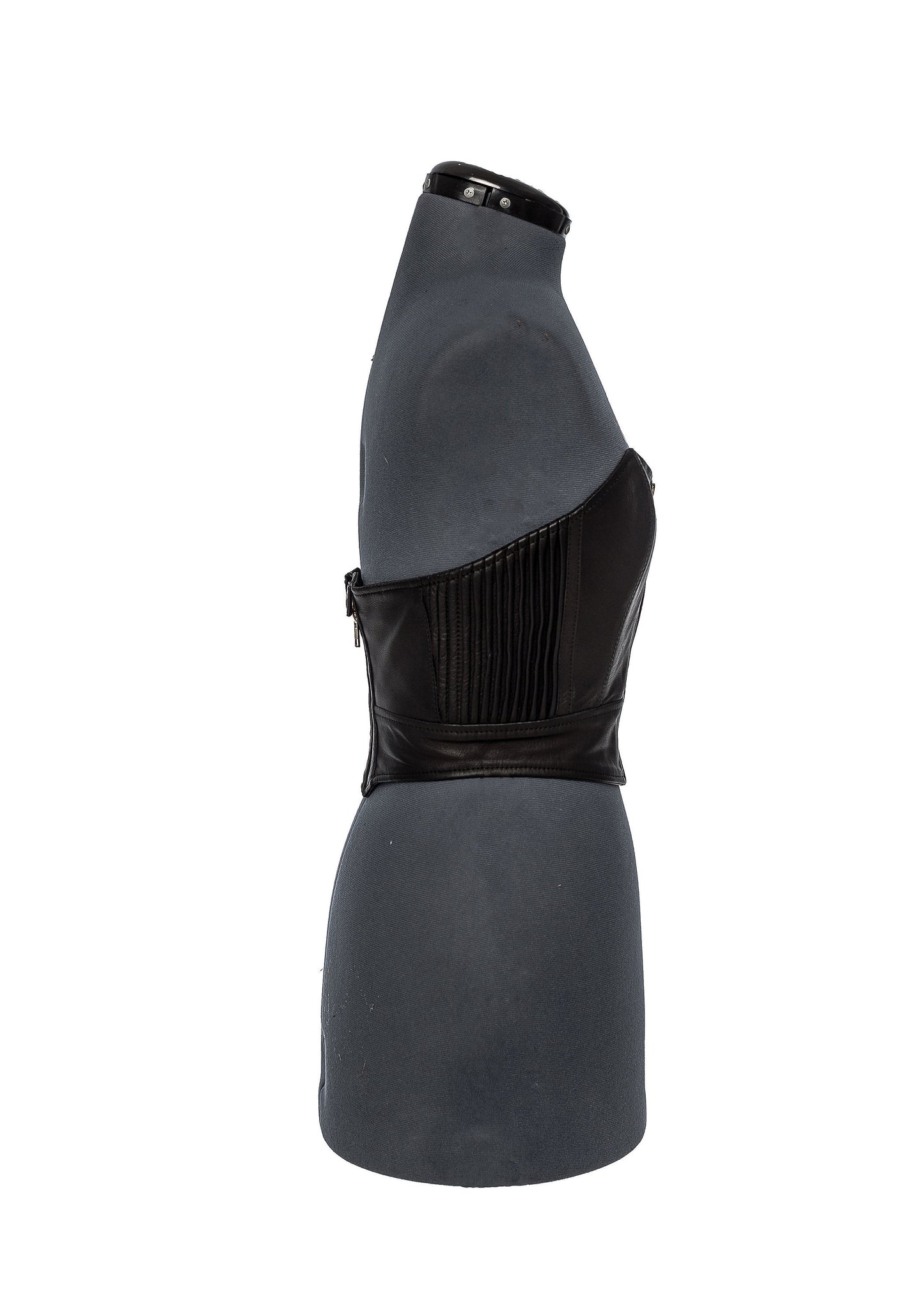 Nueromancer Black Leather Gold Zipper Bustier Midi Crop Top