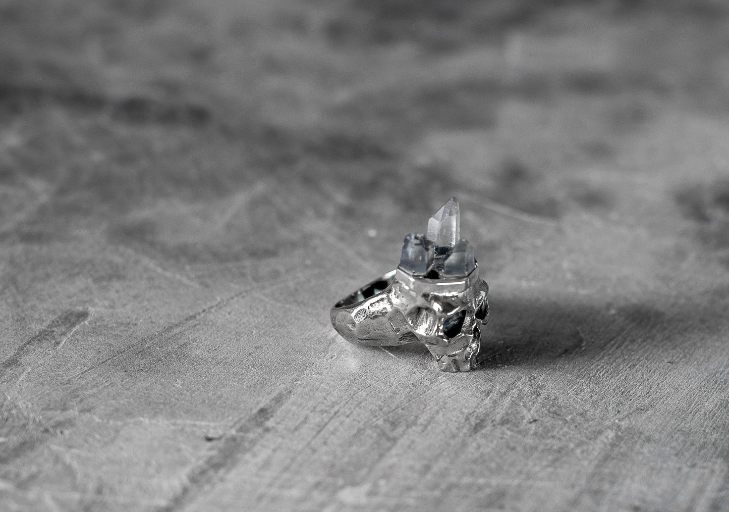 Crystal or Tourmaline Crowned Skull Ring in Solid Silver with Topaz Eyes