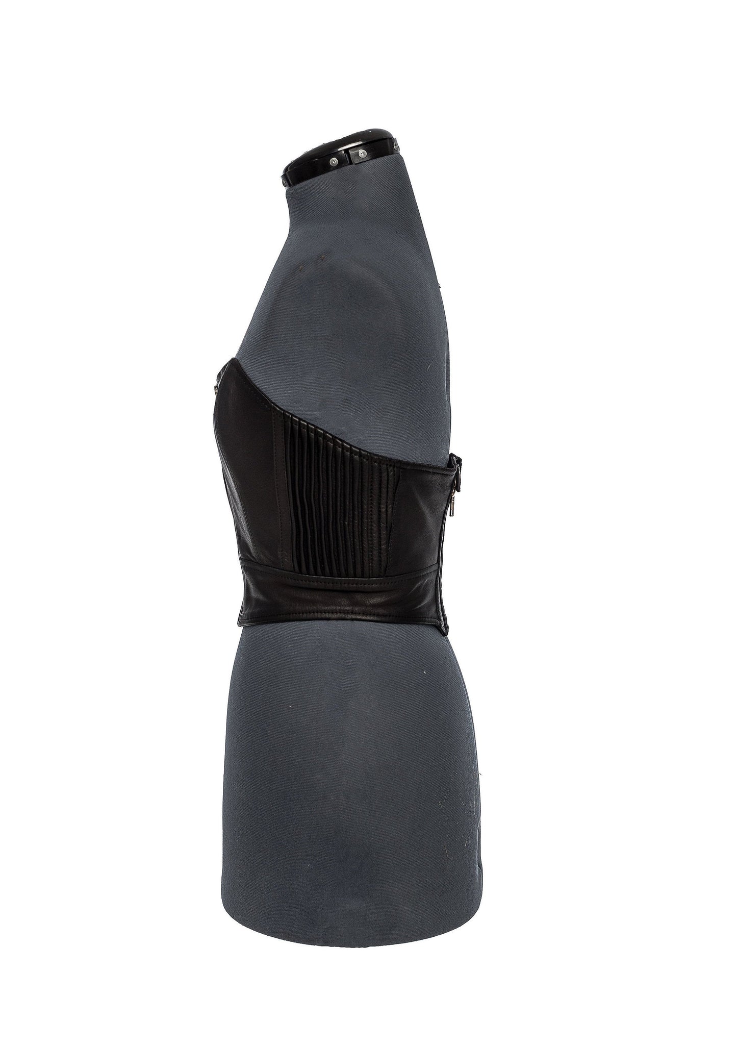 Nueromancer Black Leather Gold Zipper Bustier Midi Crop Top