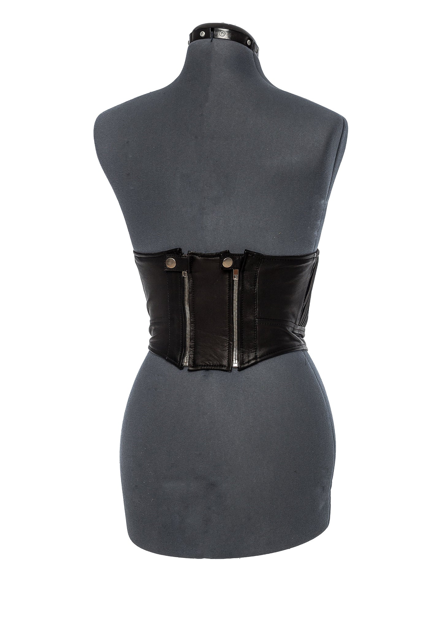 Nueromancer Black Leather Gold Zipper Bustier Midi Crop Top