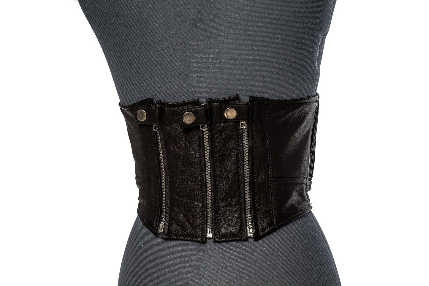 Nueromancer Black Leather Gold Zipper Bustier Midi Crop Top
