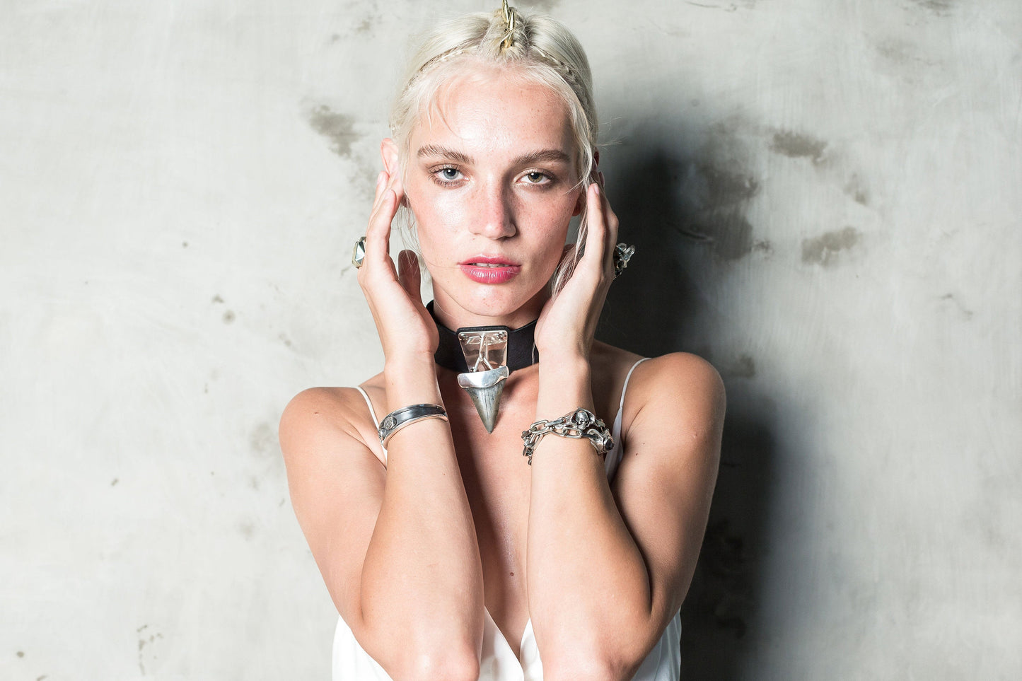 Megalodon Shark Tooth Silver and Leather Choker