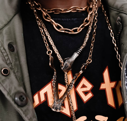 SNAKE BITE Brass and Silver Long Adjustable Unisex Lariat Y Necklace