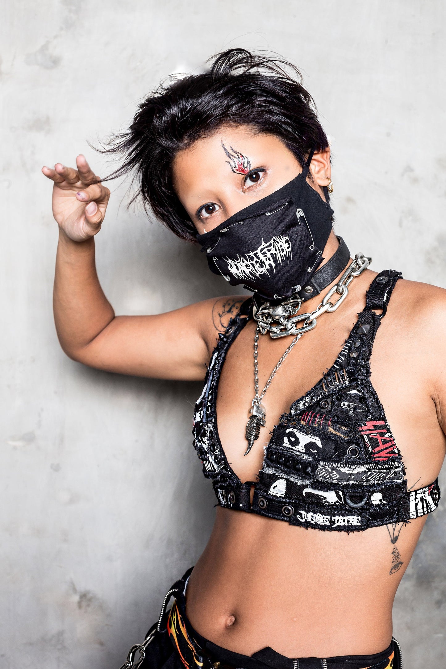 Wasteland Frayed Patchwork Convertible Canvas Bra