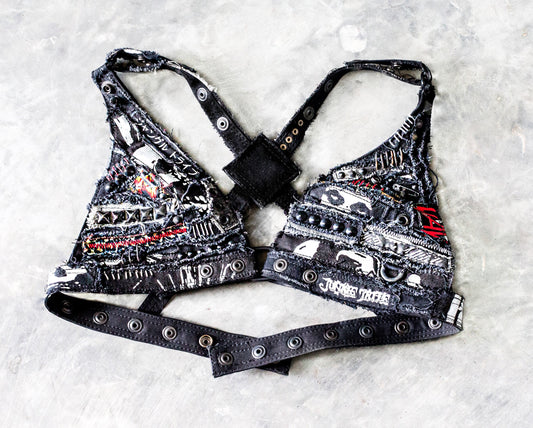 Wasteland Frayed Patchwork Convertible Canvas Bra