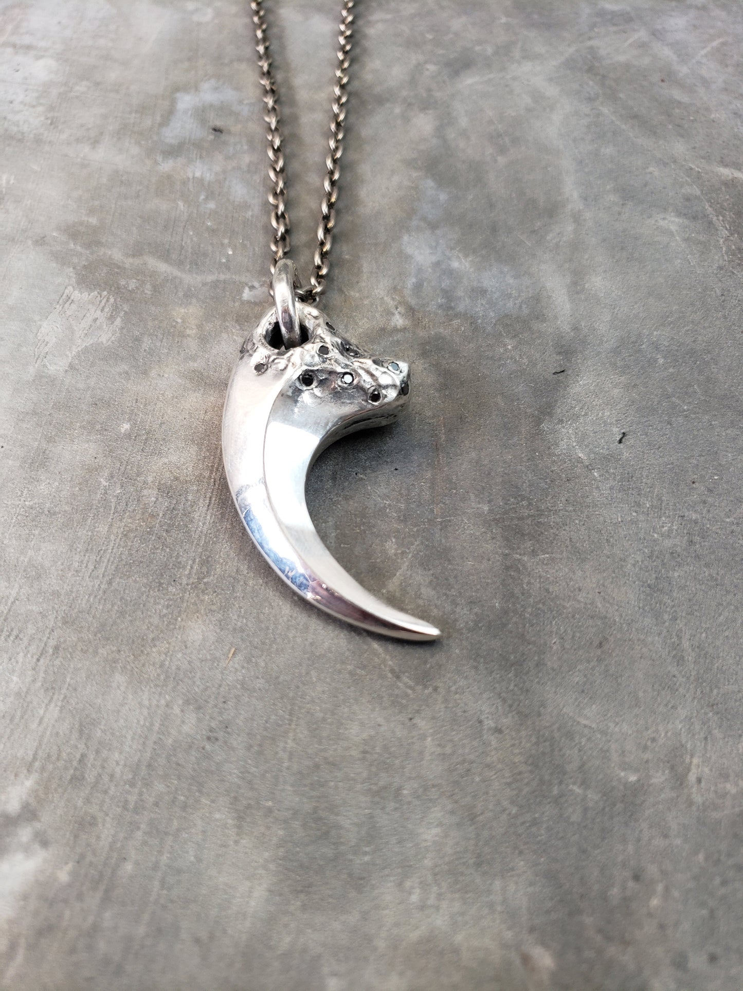 Sterling Silver Raptor Claw Necklace with Black Diamonds