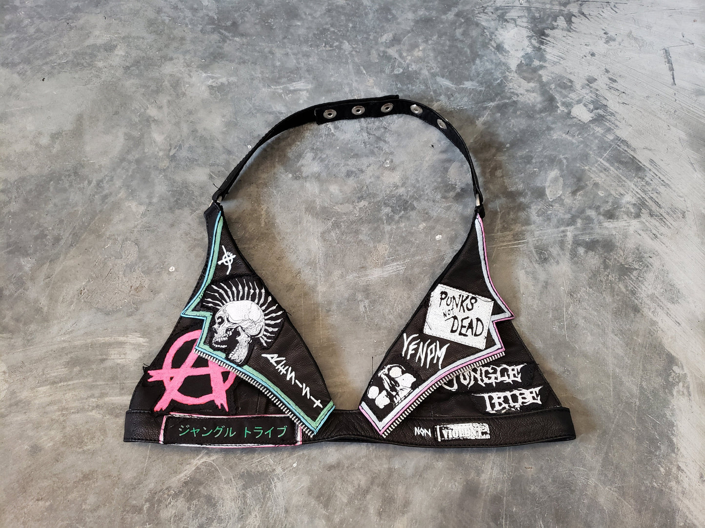 Venom and Vapor Punk Leather Halter Top Bra