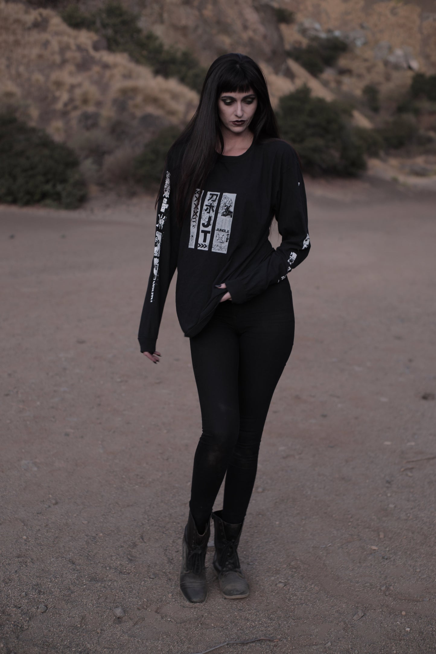 JT Anime Punk Unisex Long Sleeve Faded Black Tee