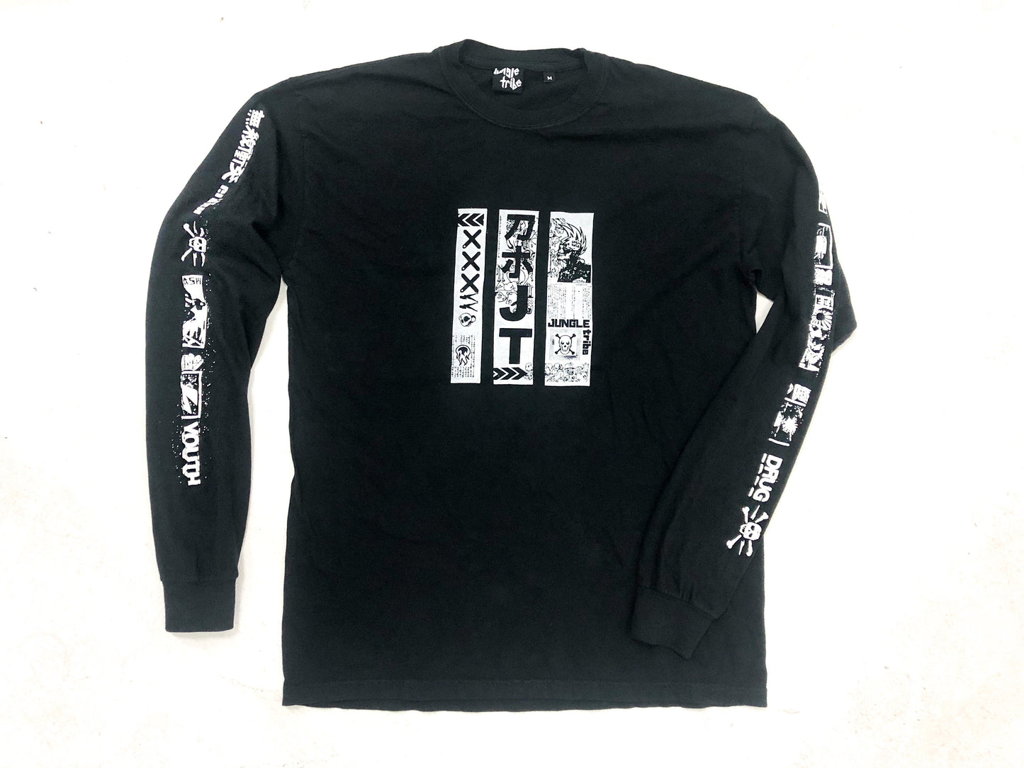 JT Anime Punk Unisex Long Sleeve Faded Black Tee