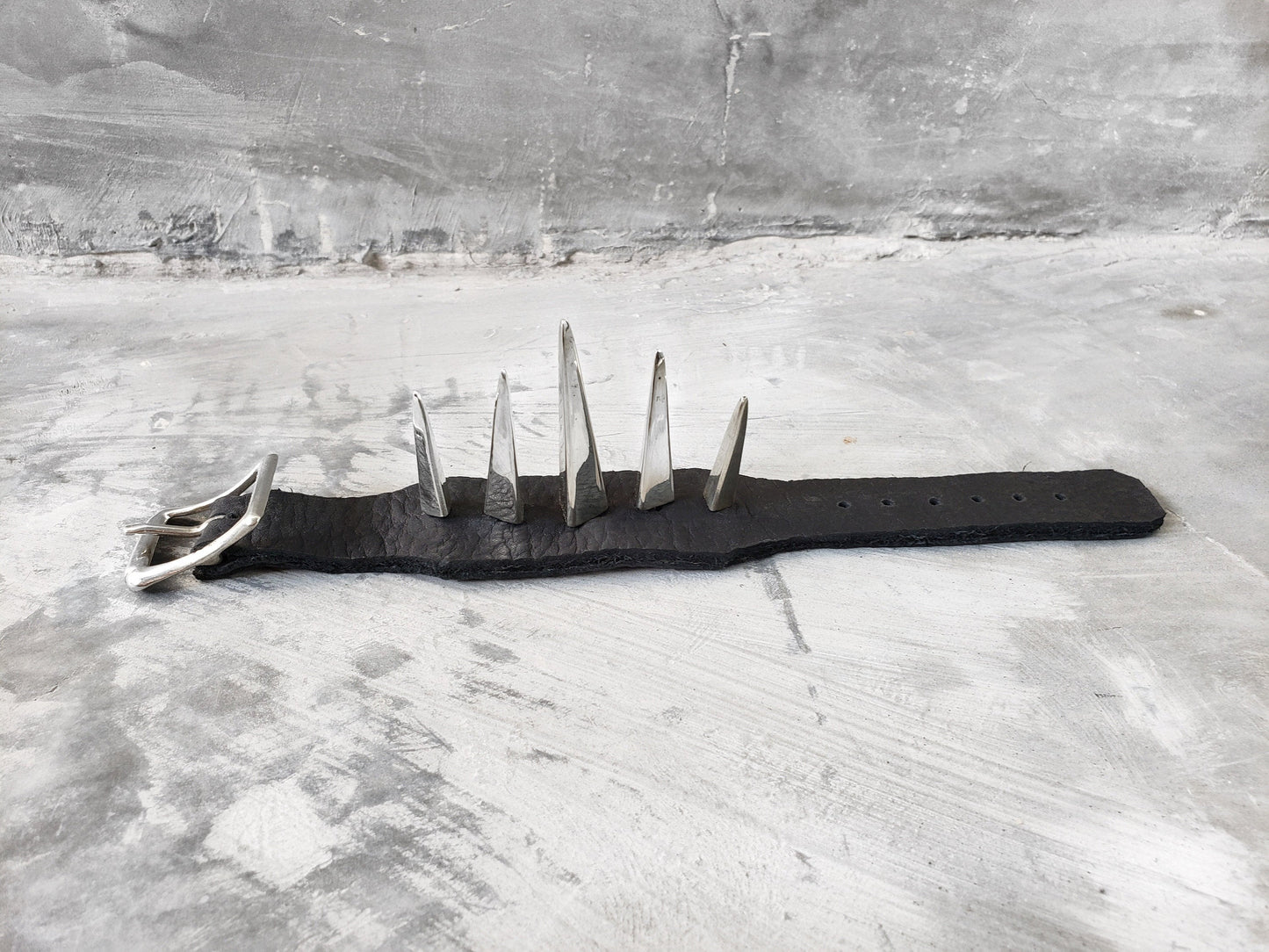 The Futurist Giant Spiked Black Leather Cuff
