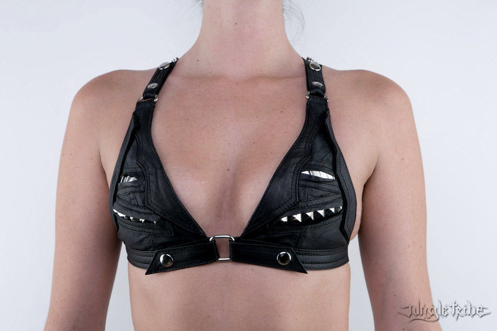 ROAD RAGER Leather Studded Bra - Adjustable