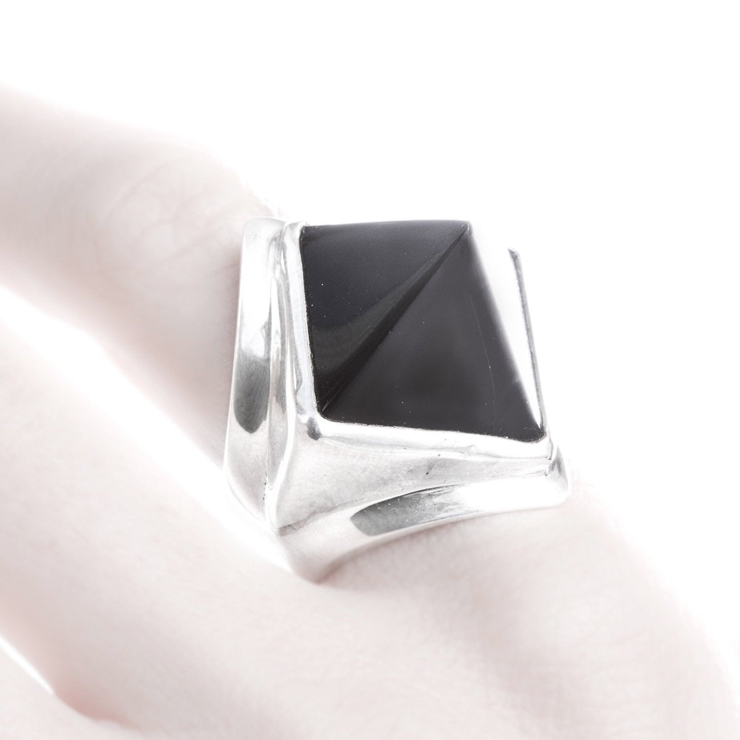 Black Onyx Pyramid Silver Ring