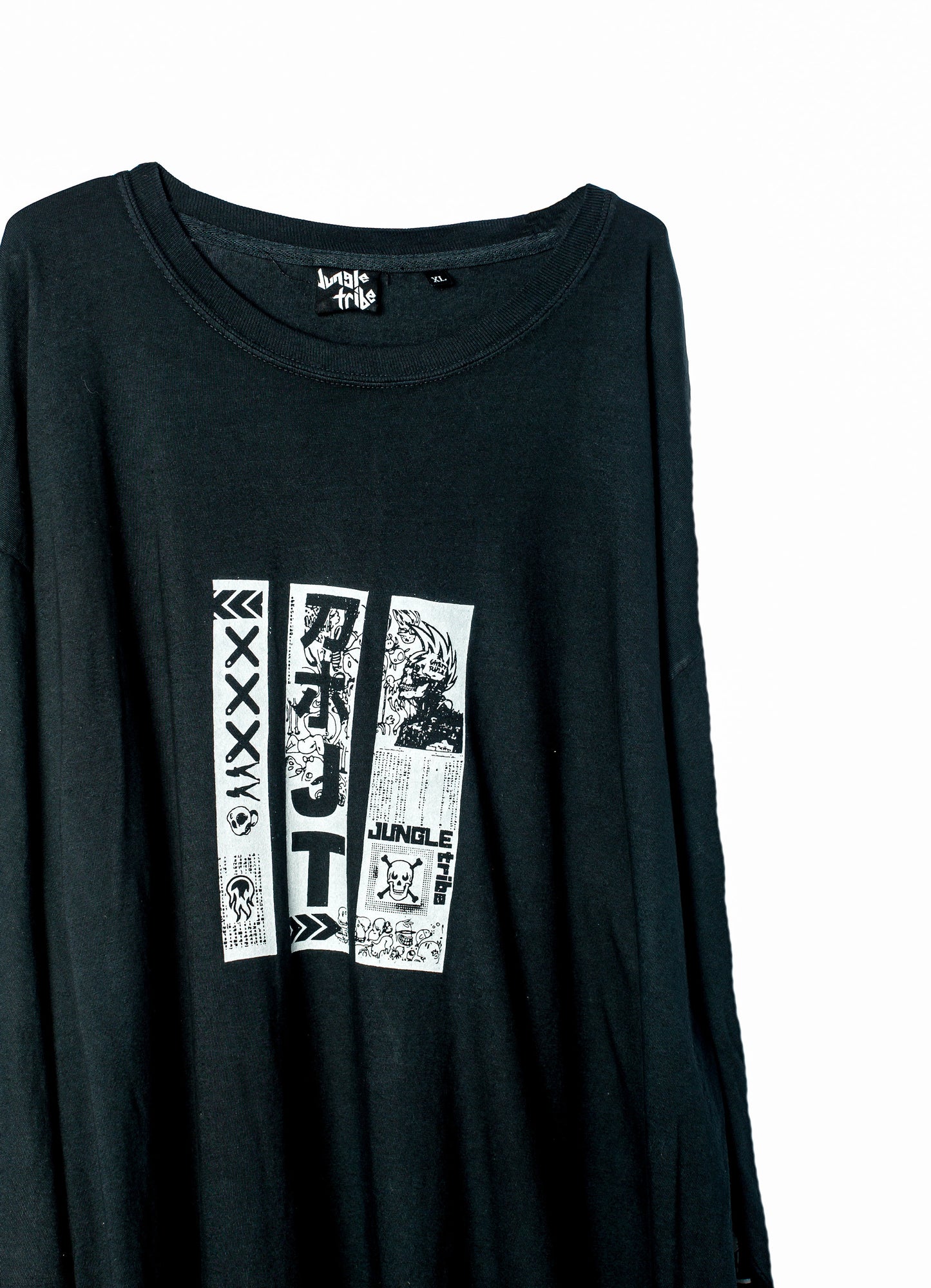 JT Anime Punk Unisex Long Sleeve Faded Black Tee