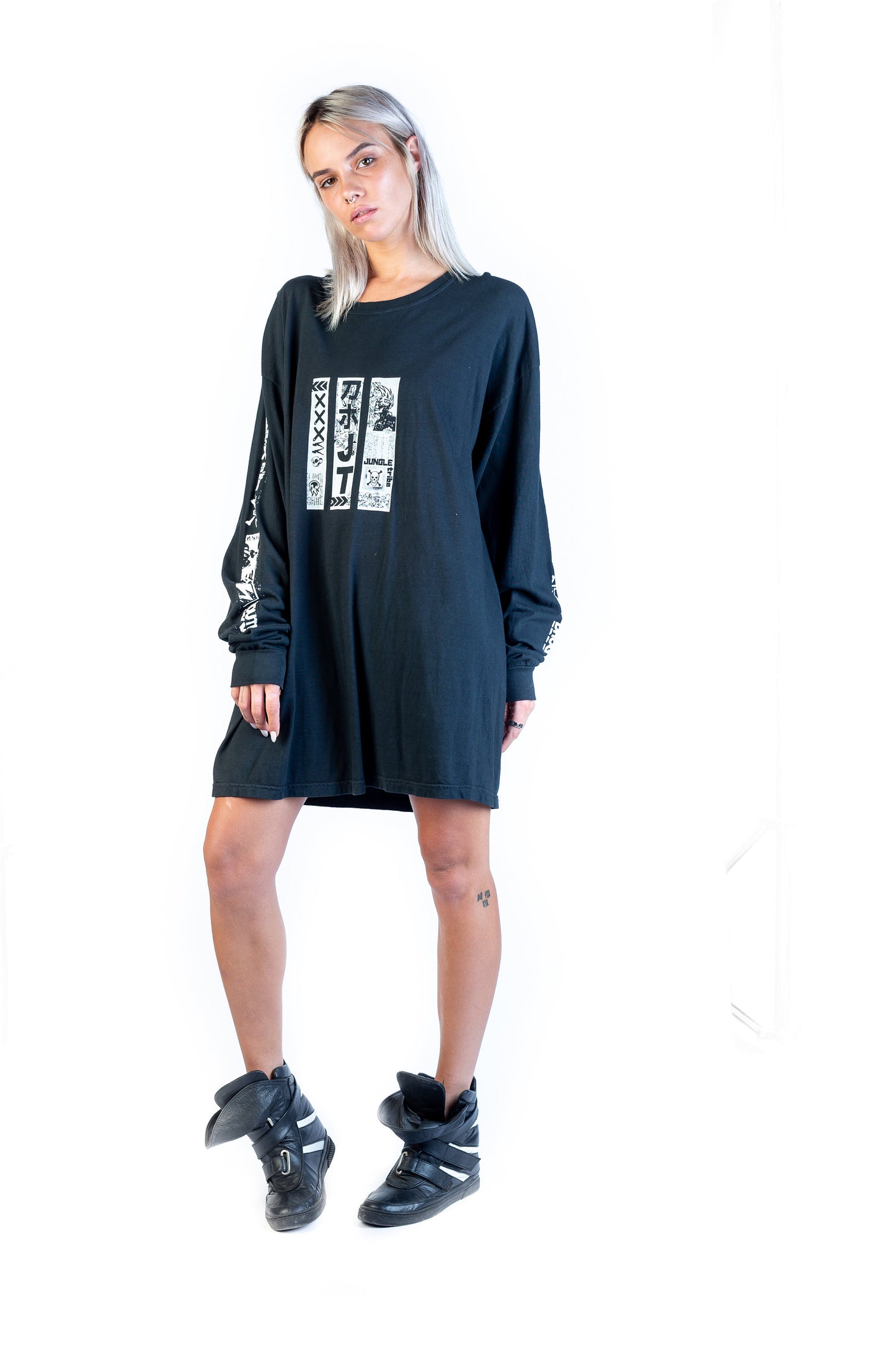 JT Anime Punk Unisex Long Sleeve Faded Black Tee