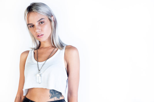 Clear Raw Quartz Point Long Sterling Silver Chain Necklace