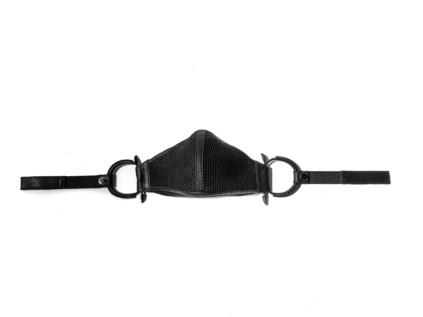 Black Leather and Fabric Adjustable Adult Protective Face Mask With Filter and Ear hook