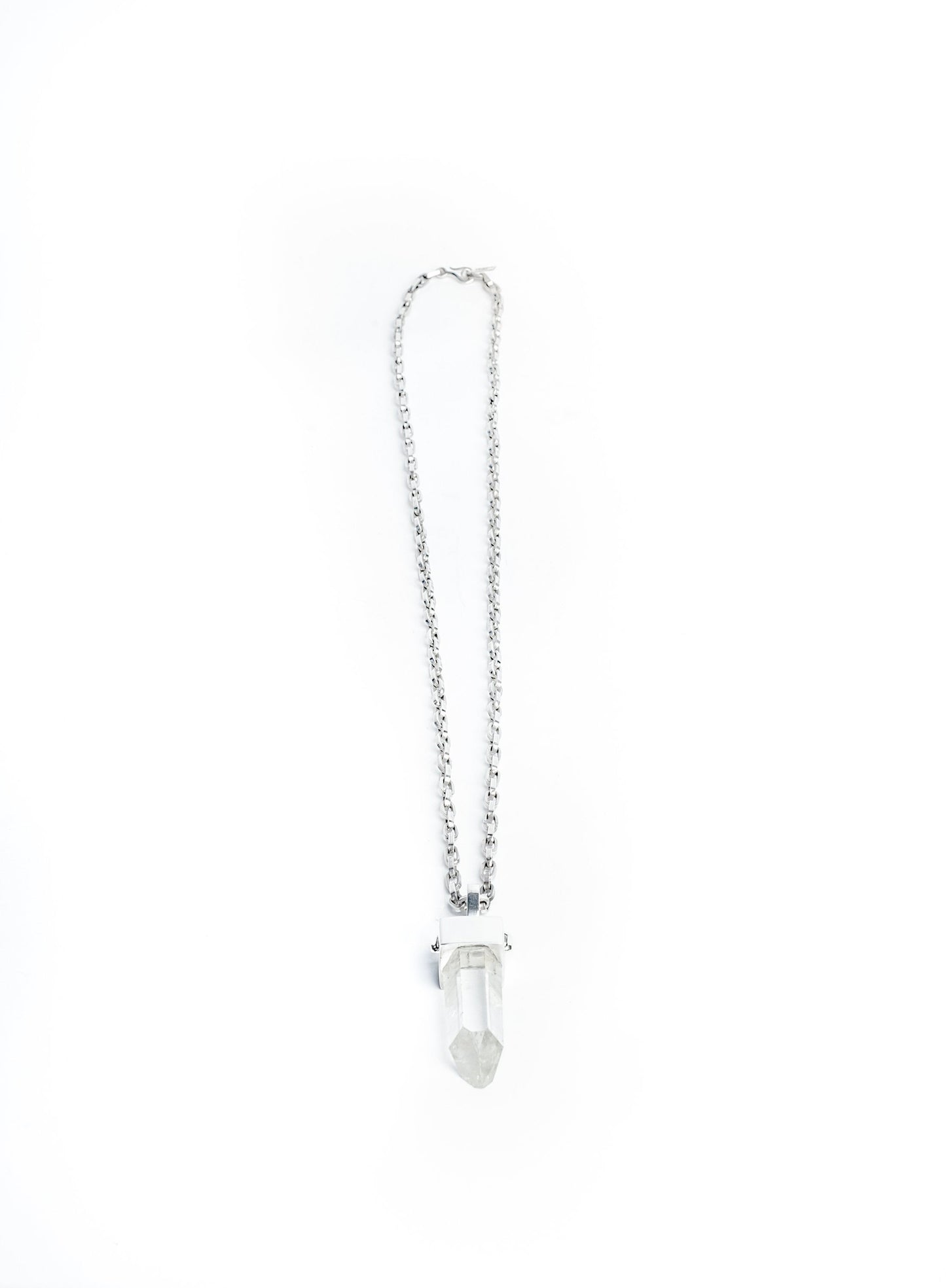 Clear Raw Quartz Point Long Sterling Silver Chain Necklace