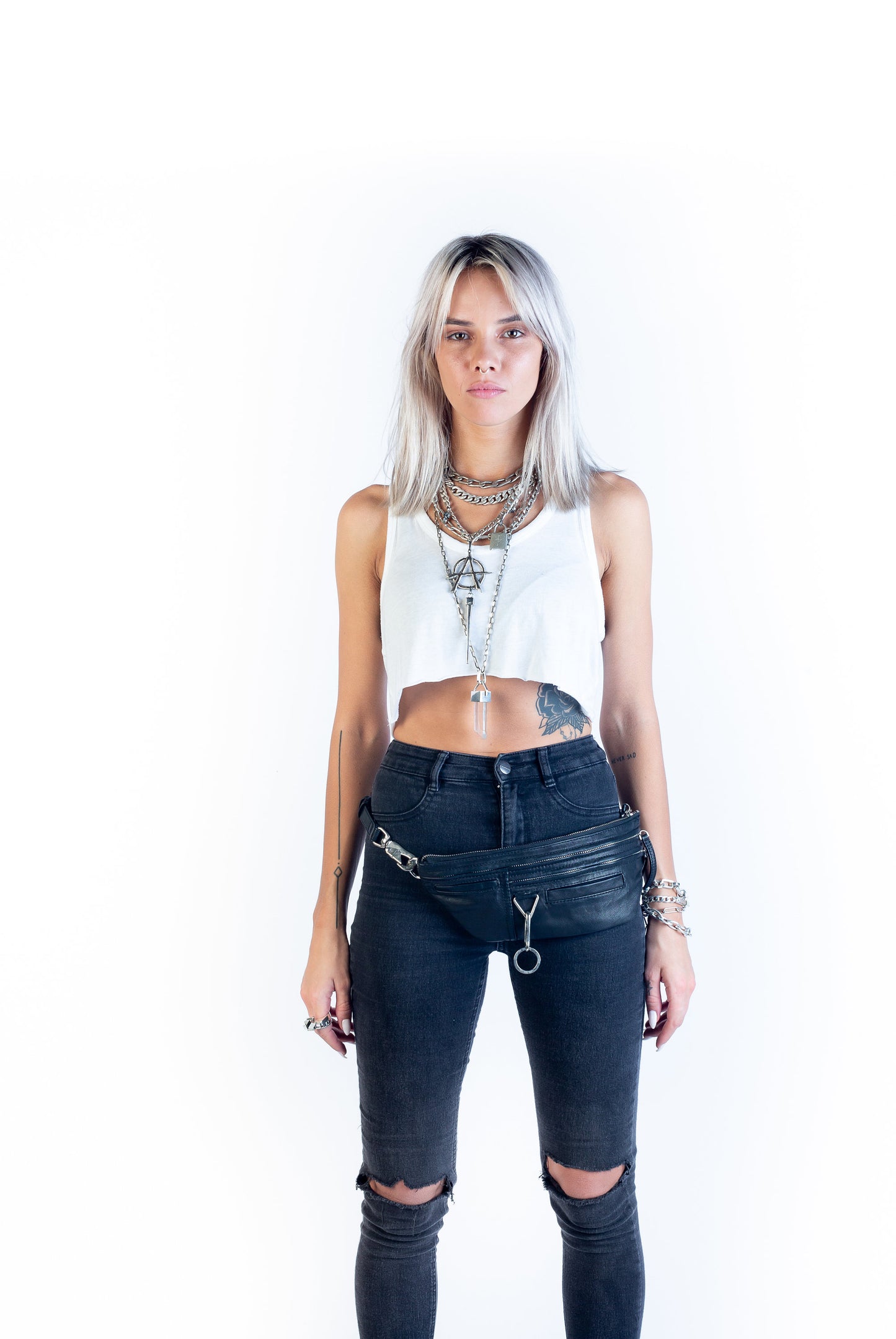 Slick Chain and Leather Sling Bag and FannyPack