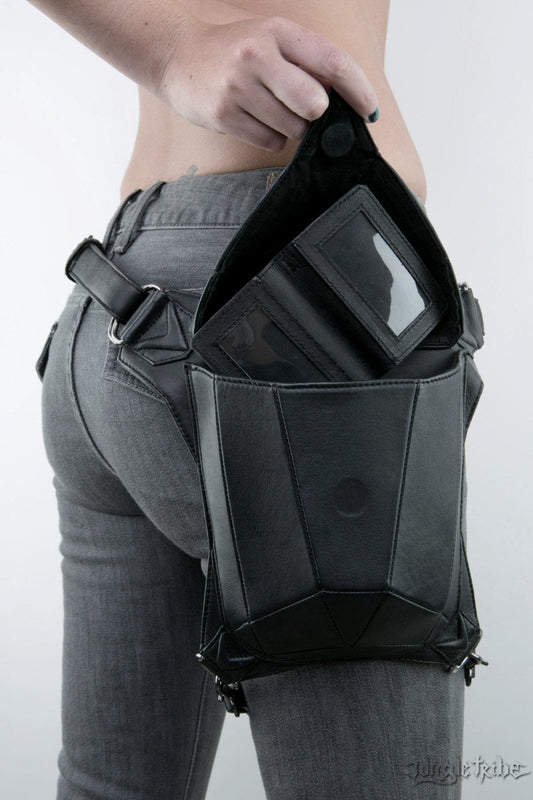 METRIC RAVEN Black Leather Holster Shoulder Backpack and Hip Bag