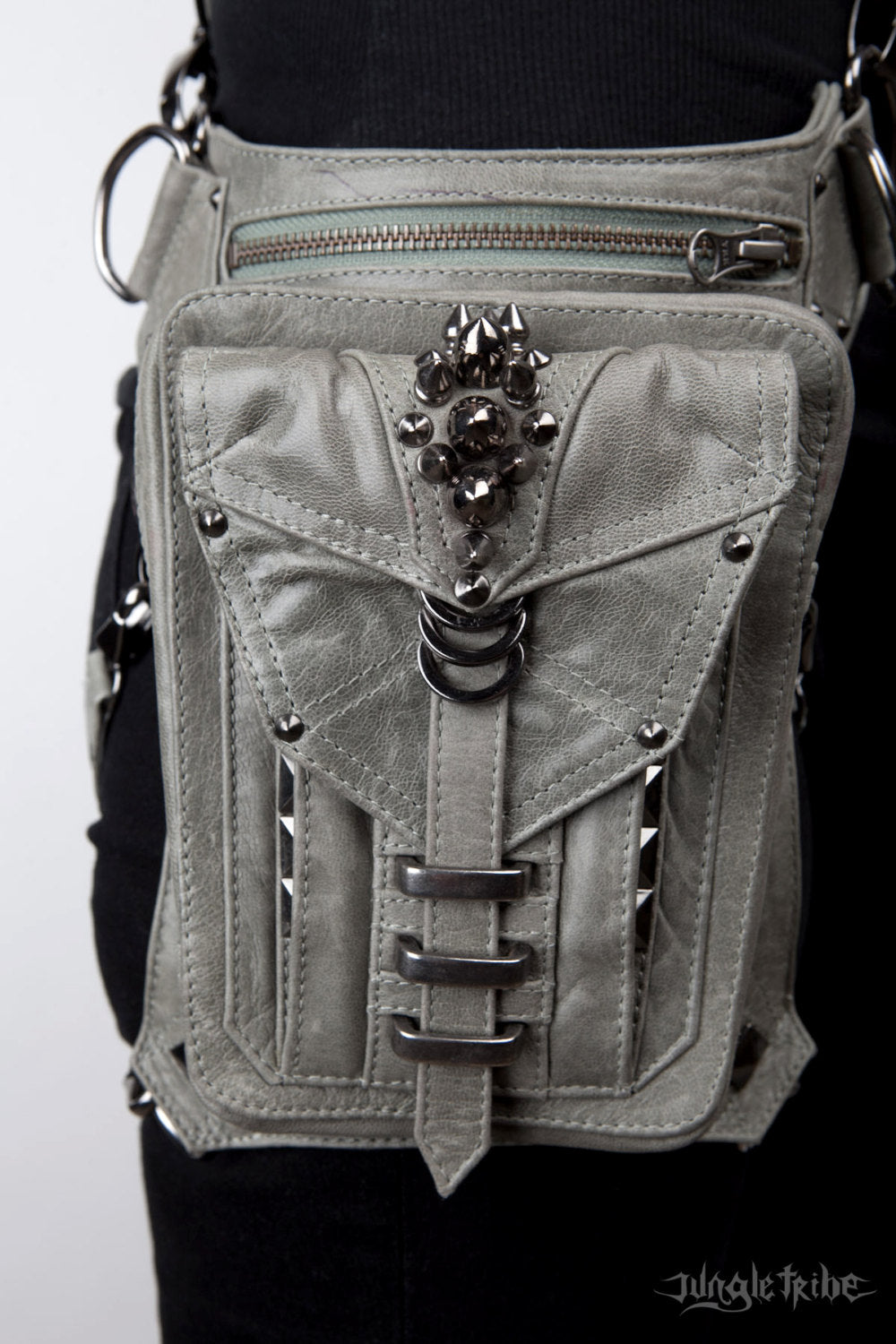 SHARK BITE Leather Holster Utility Shoulder and Hip Bag in Gray Chartreuse
