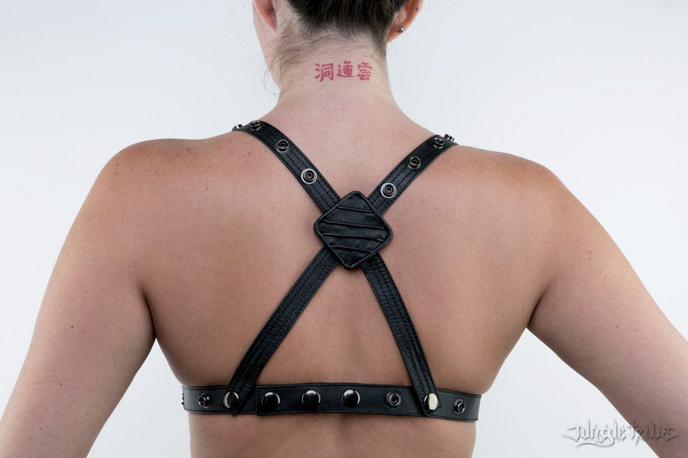 BLACK DIVIDE Black Leather 70's Inspired Bra Halter Top