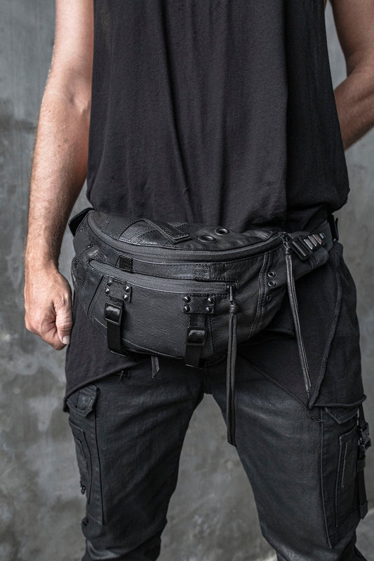 Flight Division 2.0 Up Cycled and Repurposed Black Leather Fanny Pack I Mens Sling Bag I Womens Sling Bag I Bum Bag I Messenger Bag Hip Bag
