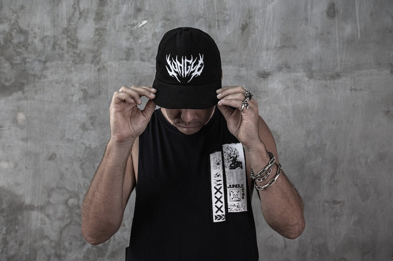 Metal Jungle Dad Hat strapback baseball cap cool custom black and white rave dad cap trucker hat