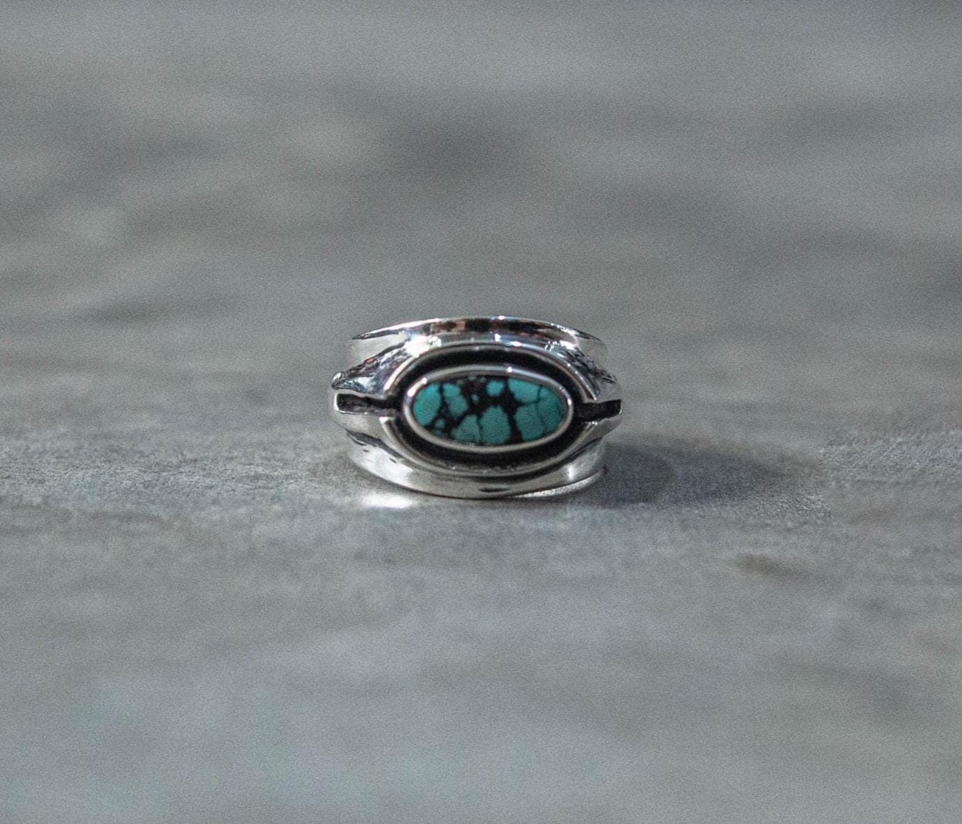 Horizon Turquoise Ring – Natural Turquoise Gemstone, 925 Sterling Silver, Handmade Rustic Statement Ring
