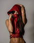 RED NINJA KOMBAT Tech Wear Hooded Crop Top Vest in soft Red Leather