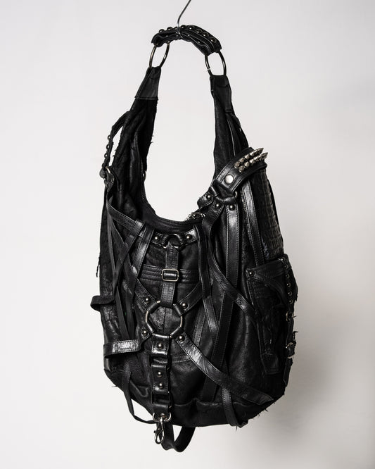 RAGE CAGE Black Leather Large Hobo Bag