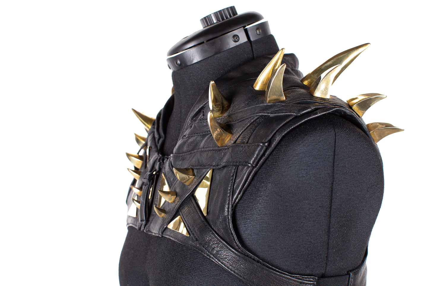 Mad Royal Gold Metal Spike Black Leather Futuristic Chest Plate