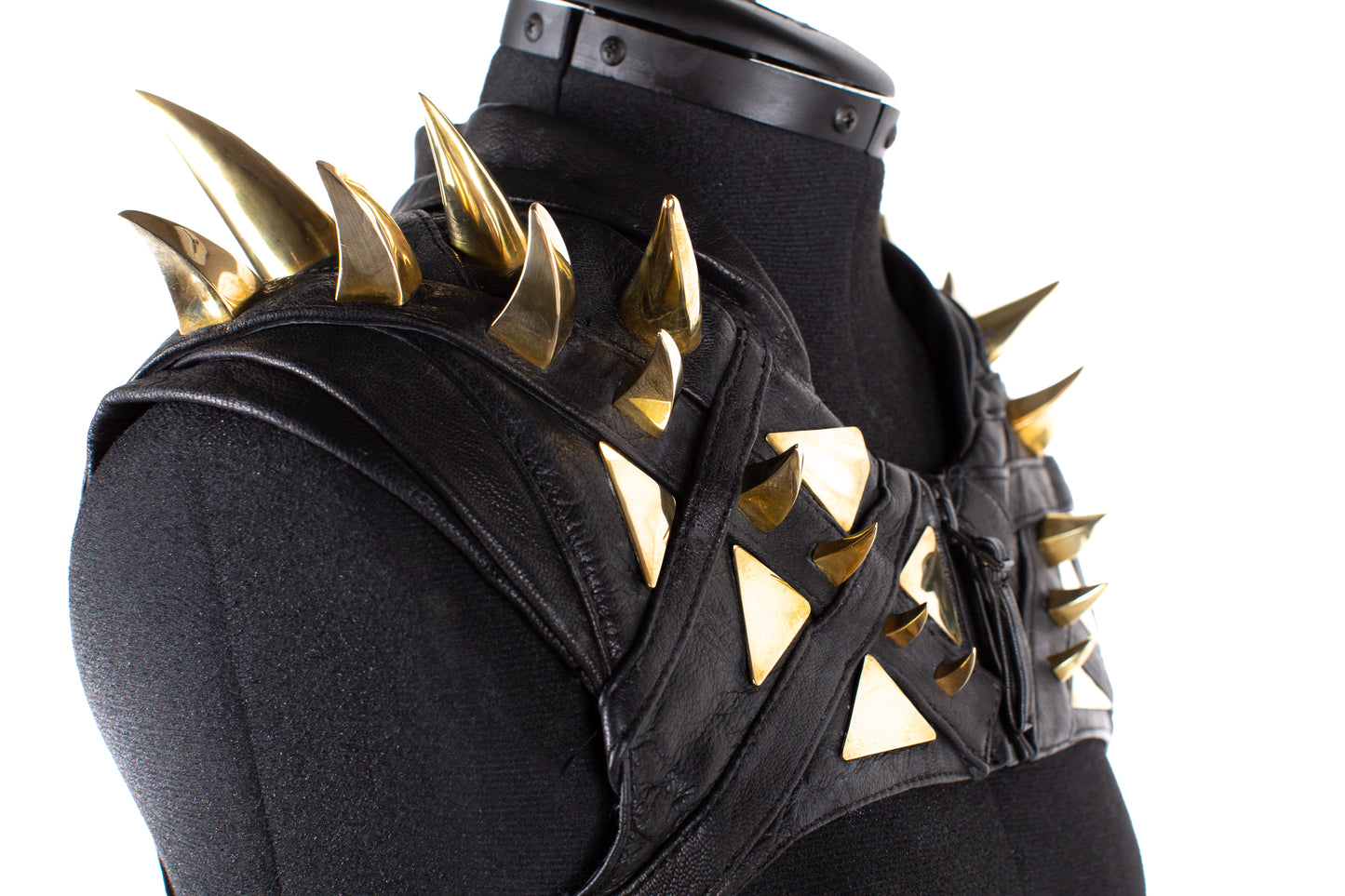 Mad Royal Gold Metal Spike Black Leather Futuristic Chest Plate