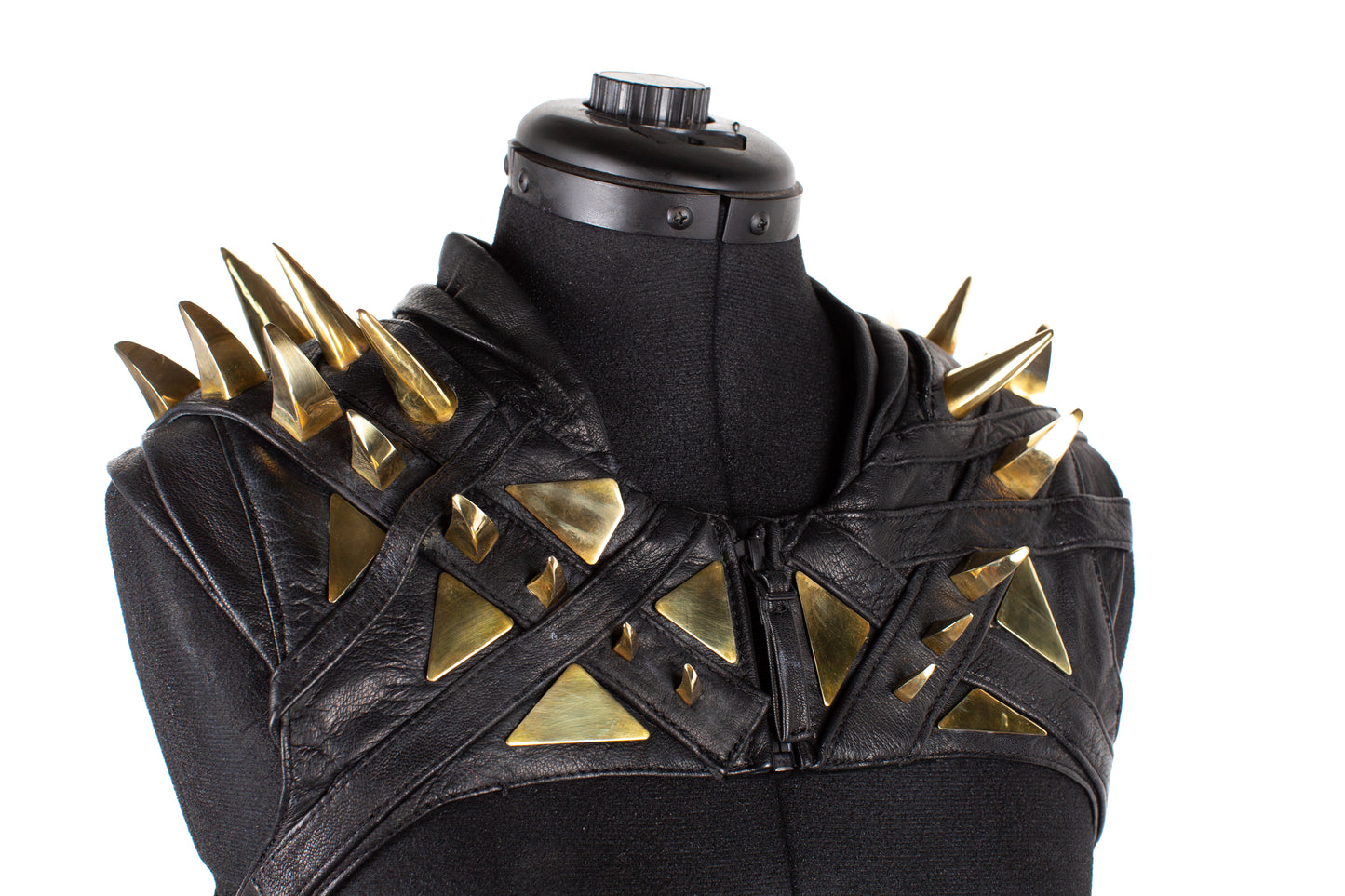 Mad Royal Gold Metal Spike Black Leather Futuristic Chest Plate
