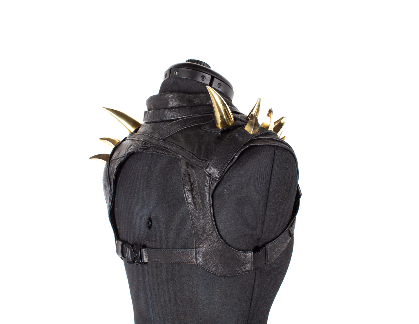 Mad Royal Gold Metal Spike Black Leather Futuristic Chest Plate