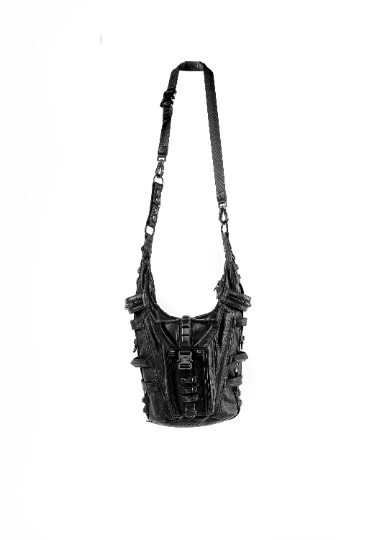 Tech 6 Black Leather Bucket Bag Convertible Shoulder Bag