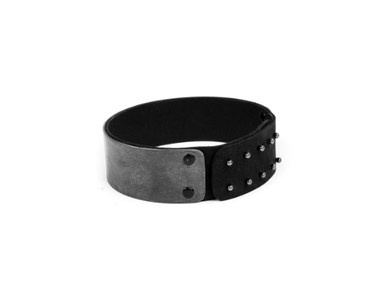 Black Choker Collar Metal and Leather Necklace